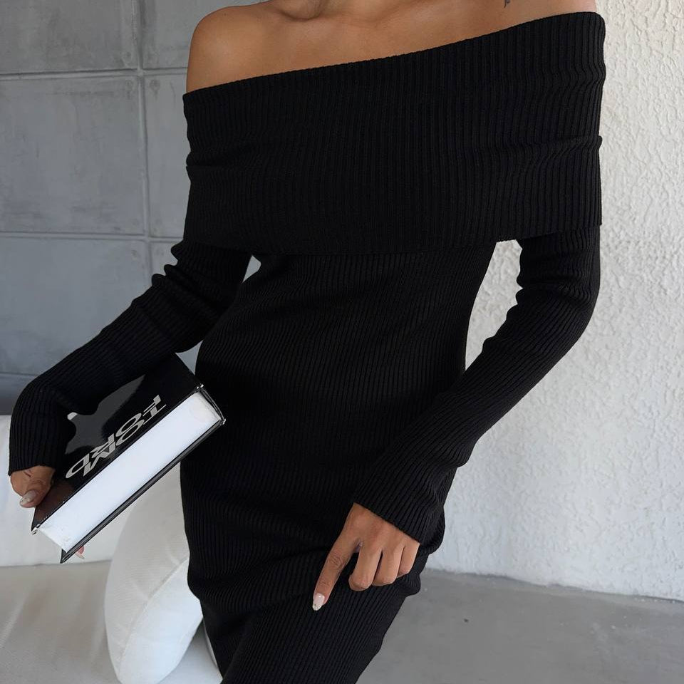 Vestito lungo in maglia con spacco